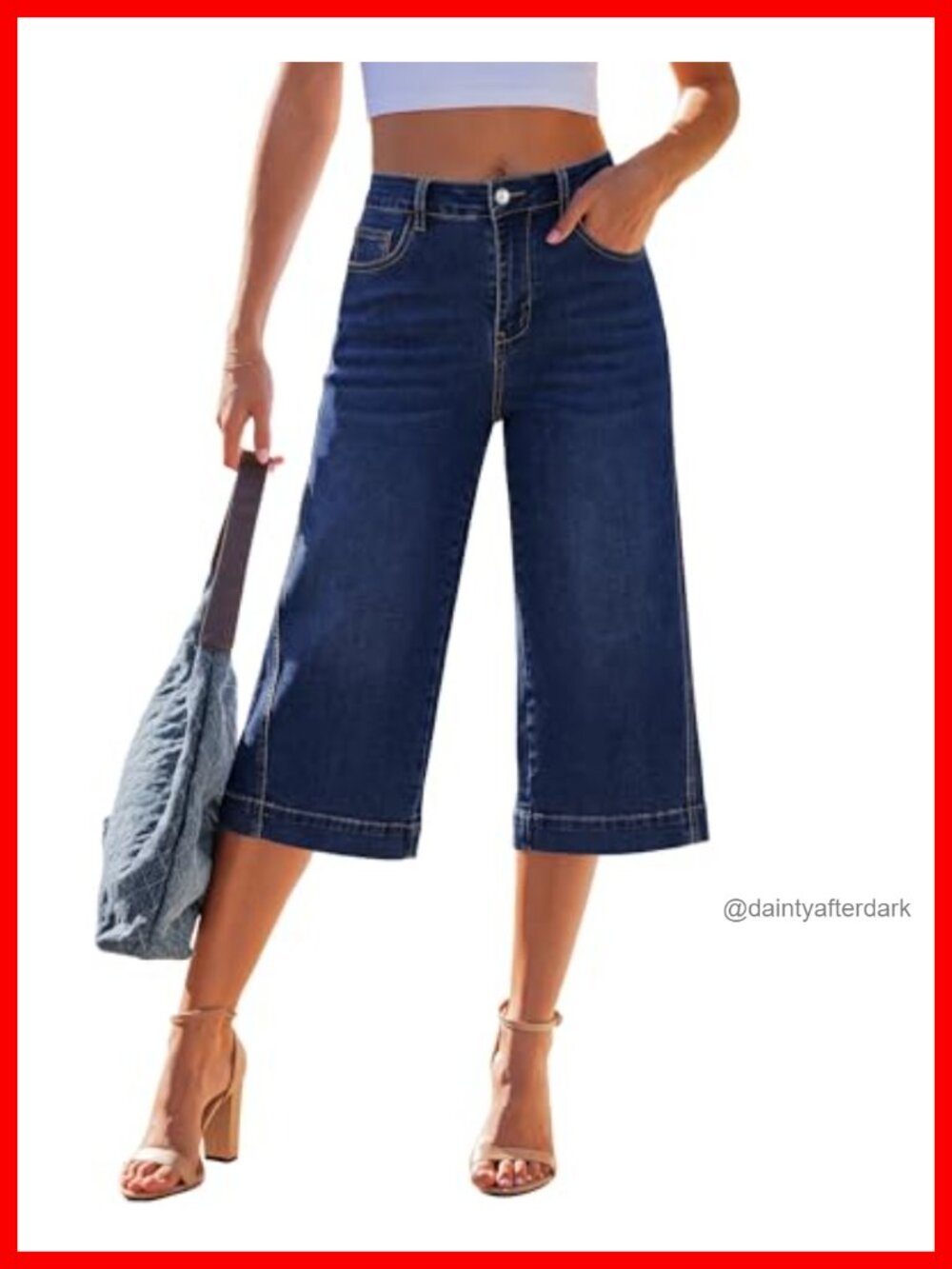 High Waisted Wide Leg Capri Jeans Women Stretch Denim 20 Inseam